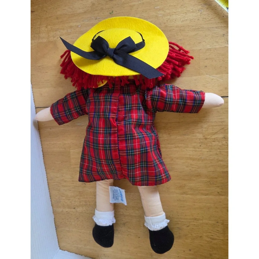 Vintage Eden Toys Madeline Rag Doll Red Yarn Hair Plaid Dress Yellow Hat 15 inch